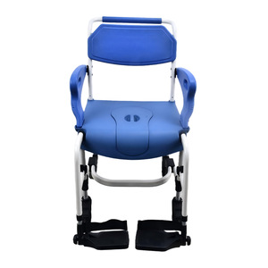 Silla de inodoro para ancianos, color azul real, de aleación de aluminio con ruedas para uso en baño, ducha e inodoro. - Product Image 3