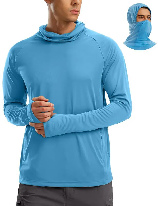 Chemise de pêche et de randonnée à manches longues UPF 50 pour homme, protection solaire légère, imperméable, sublimation, chemises à capuche anti UV avec masque