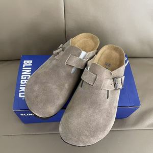 Sandalias planas de exterior personalizadas de Alemania, tipo mule, de cuero auténtico y ante, con plantilla de corcho, zuecos sólidos con forro de piel para mujer - Product Image 1