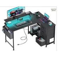 Bureau d'ordinateur avec support d'écran, bureau de jeu d'angle, bibliothèque, bureau de bureau en forme de L, bureau d'étude, design moderne et simple, matériau PVC