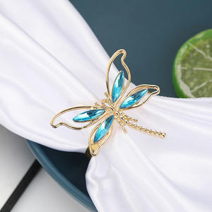 Anneau de serviette créatif en forme de <span class=keywords><strong>libellule</strong></span> bleue fraîche, exquis, haut de gamme, pour restaurant, hôtel, table, mode, luxe léger, en alliage de fer, en stock - Product Image 1