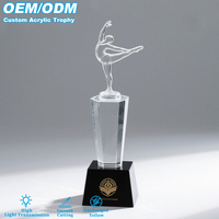 Trophée en acrylique transparent de haute qualité, forme personnalisée avec base en plastique, bords polis, adapté aux événements sportifs, trophée en acrylique