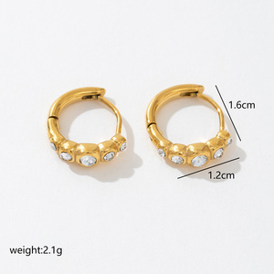 Горячая новинка: Персонализированные серьги из нержавеющей стали с цирконами, не тускнеющие, в стиле Пуэрто, с множеством камней, для женщин, золото 18 карат - Product Image 2