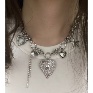 Collier à pampilles multi-éléments en forme de cœur Yu Sha, en acier inoxydable 304, chaîne de clavicule tendance pour femme - Product Image 2