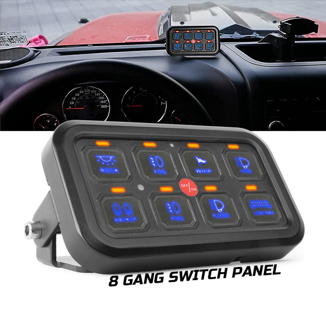 8 Gang Aluminum Programmable Switch Panel 8 Gang Off Road 12 Volts Aux Light 8 Gang Switch Panel With Circuit Control Relay Box