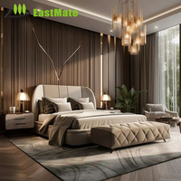 Ensemble de chambre d'hôtel de luxe, lit king-size, tables de chevet, armoire, bureau, bois massif, style contemporain, chambre de resort 5 étoiles