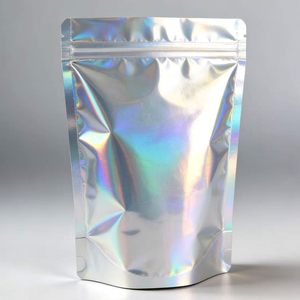 Bolsa personalizada con cierre de cremallera de aluminio holográfico para productos cosméticos y empaques de snacks de moda. - Product Image 4