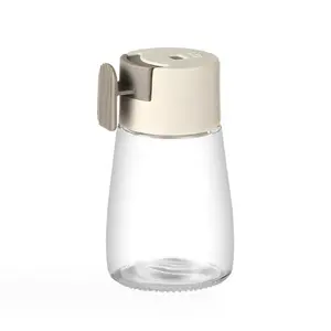 Botellas de especias de cristal decorativas al por mayor con botón pulsador de plástico, contenedor de cristal, tarro prensado para condimentos