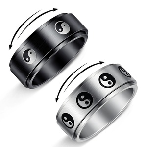 Anillos Yin Yang para Hombre y Mujer, Estilo Chino <span class=keywords><strong>Tai</strong></span> Chi, Anillo de Nudillo Giratorio de Acero Inoxidable, Estilo Punk Moderno - Product Image 1
