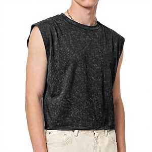 Débardeurs courts pour hommes personnalisés OEM en gros, T-shirts sans manches délavés, T-shirts à manches dolman, T-shirts déchirés style streetwear délavé à l'acide - Product Image 6