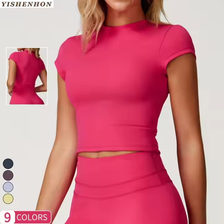 Women's Breathable Lightweight Summer Sports Fitness T-Shirt Quick Dry Short Sleeved Yoga Top Casual Running O-Neck Active