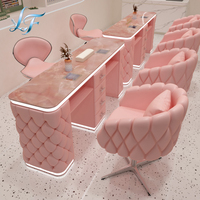Ensemble de table de manucure de luxe capitonnée à bulles avec aspirateur de poussière double intégré, éclairage LED inférieur, bureau à ongles en marbre et tiroirs de rangement