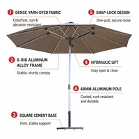 Parasol de marché solaire à LED en gros 3m avec base croisée, mât en aluminium à levage hydraulique pour café, restaurant, terrasse, jardin