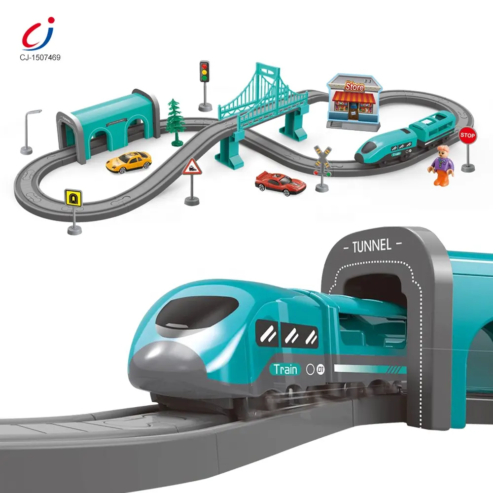Chengji kids educational 66pcs fai da te assemblare treno elettrico rail set ad alta velocità city track slot toys boys