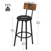 Tabourets de bar rustiques JBD-11 de 26 pouces, brun et noir, chaises de bar rembourrées avec repose-pieds et dossier, montage facile, îlot de cuisine, salle à manger