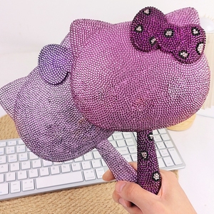Espejo de Mano con Diseño de Gato, Espejo Cosmético de Plástico Bonito y Personalizado con Pedrería Brillante - Product Image 6
