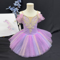 Tutu Balet Dongeng Anak-anak, Gaun Tutu Kuning Pelangi untuk Pentas Tari, Model Off-Shoulder untuk Nutcracker & Pertunjukan