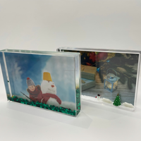 Cadre photo en acrylique 3D flottant avec arbre de Noël et bonhomme de neige, design liquide personnalisé avec paillettes, cadeau de Noël personnalisable avec Père Noël
