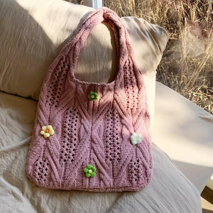 Borsa a Spalla da Donna Artigianale di Tendenza Transfrontaliera, <span class=keywords><strong>Grande</strong></span> Formato, in Poliestere, con Ricamo all'Uncinetto e Design Floreale Intrecciato - Product Image 3