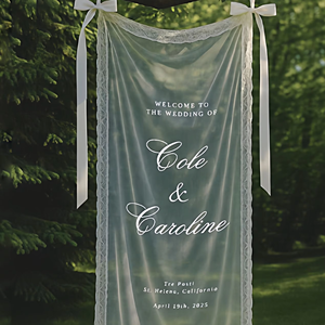 Bannière de <span class=keywords><strong>bienvenue</strong></span> personnalisée en dentelle transparente pour <span class=keywords><strong>mariage</strong></span> avec noms imprimés pour toile de fond de cérémonie et décoration de fête - Product Image 1