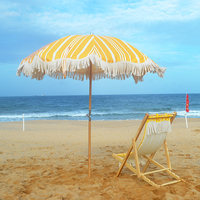 LOTUS Ensemble de chaises de plage personnalisées en bois massif rayé et toile à glands Chaises de plage pliantes inclinables de jardin mignonnes Parapluie droit pour