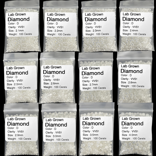 100% Pass Diamond Tester Lab Created HPHT CVD Melee Diamond 0.8~3.0mm Small Size Lab Grown Diamond Wholesale