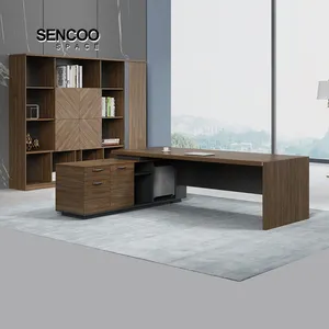 Mesa executiva de madeira luxuosa, mesa de negócios, mesa de escritório em forma de L, mobília de escritório, mesa de escritório bonita