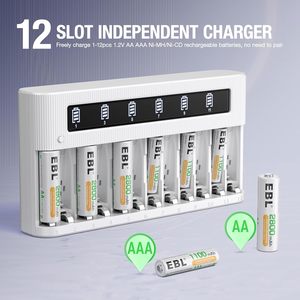 Cargador LCD Independiente EBL de 12 Bahías para Baterías Recargables AA/AAA Ni-MH Ni-CD con Función de Descarga - para Micrófonos - Product Image 5