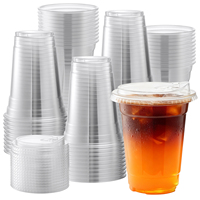 Lot de 50 gobelets en plastique avec couvercles, 12 oz, gobelets transparents pour le camping, café glacé et boissons froides