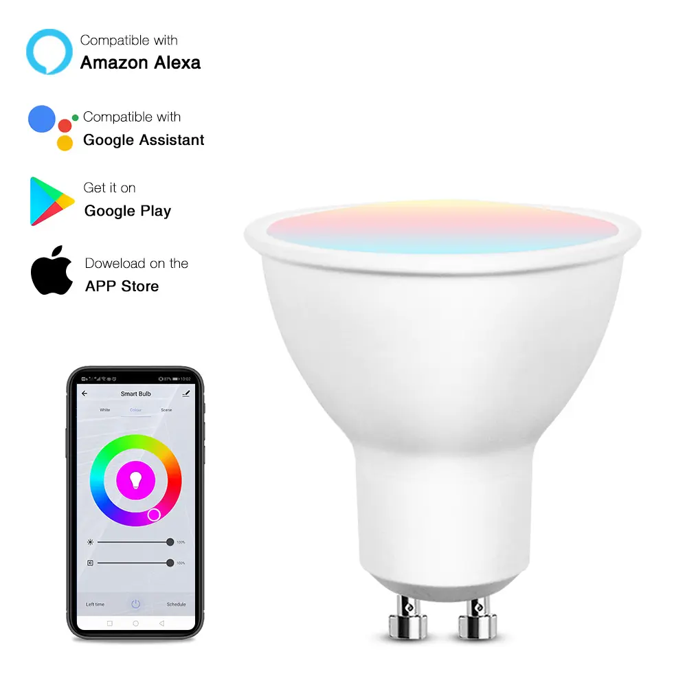 2022 5W GU10 RGBCW Color Changing Decorative WIFI Smart LED Spotlight Bulb Dimmable Compatible With TUYA APP Alexa Google Home