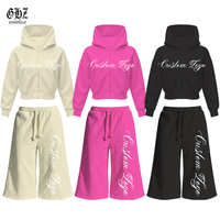 Ensemble de survêtement décontracté deux pièces pour femme, automne-hiver, avec logo personnalisé, comprenant un sweat à capuche court zippé et un pantalon capri large, style streetwear