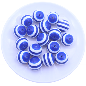 Factory Price 20mm 100pcs Royal Blue Acrylic <strong>Bubble</strong> Gum Resin Striped <strong>Beads</strong> for Jewelry Loose Necklace Making - Product Image 1