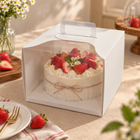 Boîte à gâteau en carton blanc écologique en matériaux recyclés, ouverture latérale, poignée en plastique, portable pour l'emballage de gâteaux, pâtisseries et cupcakes