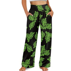 Meilleure vente personnalisé Hawaii artiste noir Ulu Palaka <span class=keywords><strong>imprime</strong></span> à la mode lâche Polyester femmes <span class=keywords><strong>pantalon</strong></span> à jambes larges impression sur demande - Product Image 5
