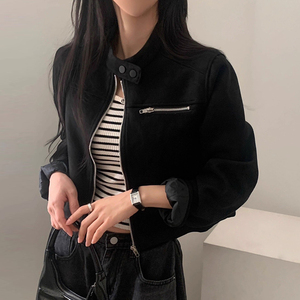 Nuevas llegadas de otoño, nueva moda retro, abrigos de cuero para <span class=keywords><strong>mujer</strong></span> con cuello alto, manga <span class=keywords><strong>larga</strong></span> y <span class=keywords><strong>cremallera</strong></span>. - Product Image 3