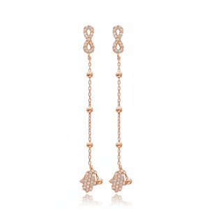 Hamsa และอินฟินิตี้ออกแบบยาวห้อยต่างหูตุรกีในแบบฉบับขายส่ง925เงินสเตอร์ลิงเครื่องประดับ - Product Image 2