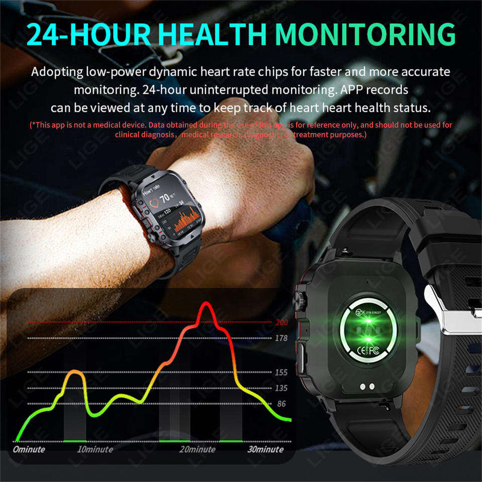 ORANGLES Lige BW0667 Smart Watch 1.96 Inch Screen 420 Mah Wireless Call Voice Assistant Watch Sport Fitness Waterproof Smartwatch for Men - detailed closeup view - illustrating benefits - Image 3 of 5 | created for all | Shop Lige BW0667 Smart Watch 1.96 Inch Screen 420 Mah Wireless Call Voice Assistant Watch Sport Fitness Waterproof Smartwatch for Men North Carolina | Free Shipping ORANGLES