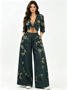 Jean large <span class=keywords><strong>taille</strong></span> haute à cordon de serrage pour femme 2026 – Pantalon décontracté en denim ample et tendance avec poches - Product Image 4