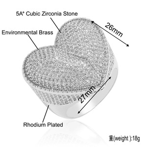 BESJZ108 Nuevo Anillo de Cobre con Zirconia en Forma de Corazón, Estilo Hip Hop Europeo Americano, Accesorio de Rapero Moderno y Personalizado - Product Image 6