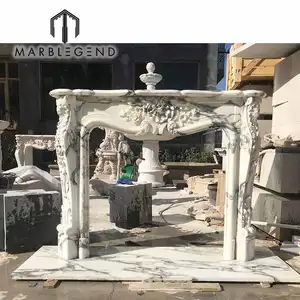 Home Indoor Decor Stone Carving Arabescato White Marble Fireplace Mantel