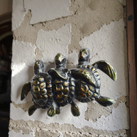 Conception côtière petit mur en métal Art-3D tortue Figurine océan idée UV imprimé tortue décoration murale