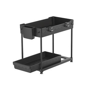 Organisateur de rangement multifonctionnel en plastique PP pour salle de bain, <span class=keywords><strong>à</strong></span> 2 niveaux, sous l'évier de cuisine, avec <span class=keywords><strong>tiroir</strong></span> <span class=keywords><strong>coulissant</strong></span> - Product Image 1