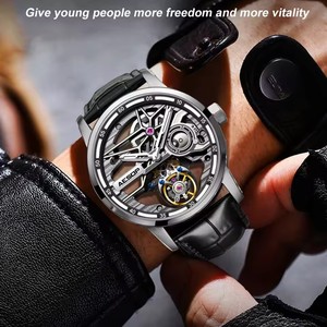 Drop Shipping for Flying Tourbillon Mechanical Full <b>Skeleton</b> Waterproof Luxury <b>Watch</b> for Men Leather Strap 7053 - Product Image 6