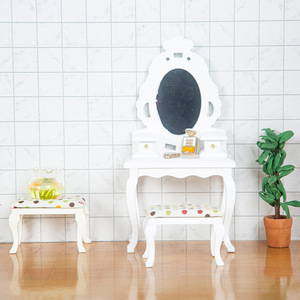 1:12 casa de muñecas de madera DIY de alta calidad Mini muebles con espejo tocador cajón y taburete para accesorios de fotografía - Product Image 5