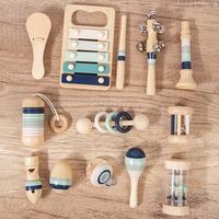FSC Custom Orff Wooden Musical Instrument Set 12 Piece Montessori Wood Rattle Infant Wooden Musical Sensory Toys for Toddlers