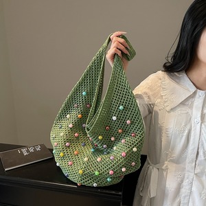 Bolso de mano de malla con perlas de ganchillo a la moda, accesorios Y2k, bolso Hobo, bolsos de punto, bolsos de hombro de playa para mujer, viajes, vacaciones - Product Image 6