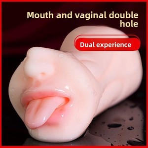 Dubbele kop mannelijke masturbatie cup drie-in-één seksspeeltje voor volwassenen orale anale functies met dubbele kanalen gemaakt van TPE met <span class=keywords><strong>vagina</strong></span> - Product Image 5