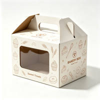 Boîte en carton ondulé écologique et recyclable, boîte imprimée avec poignée, carton de boulangerie pour l'emballage de gâteaux, pâtisseries et desserts