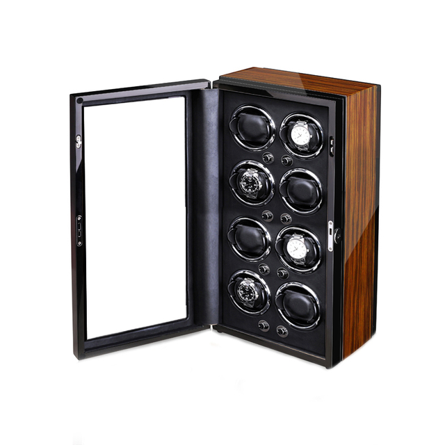 Eduin High Gloss Wooden Eight Watch Winder with Protective Lock and Japanese Mabuchi Motor Watch Boxes & Cases