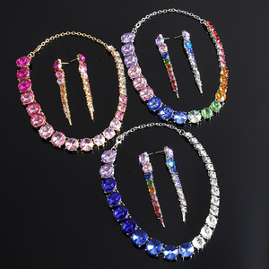 Collier à pampilles en strass rond dégradé pour femmes, bijoux élégants avec incrustation de diamants brillants, idéal pour mariage et soirée - Product Image 6
